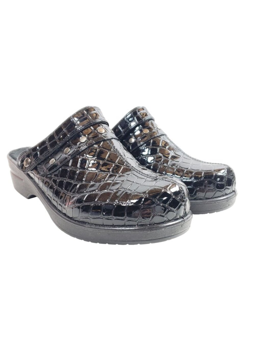 Ingaro Womens Size 8.5 Black Croc-Embossed Slip-On Clog Faux Leather